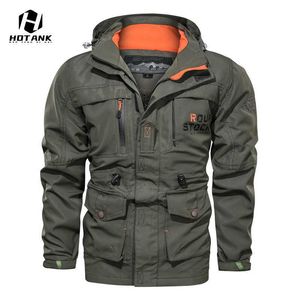 Mäns Jackor Mid-Length Casual Hooded Outwear Jacket Vandring Windbreaker Höst Vår Fashion Tactical Pilot Vindtäta Coats 211011