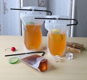 Sacchetti per bevande trasparenti di qualità 2021 Sacchetti per bevande in plastica con cerniera satinata Stand-up con cannuccia con supporto richiudibile a prova di calore 17 once