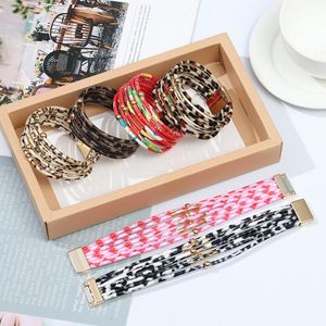 Bangle retro presentes mulheres jóias leopardo pulseiras de couro multicamadas pulseira pulseira envoltório envoltório pulseira