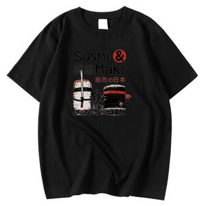 Tecknad film bekväm man t -shirt kort ärm tee skjortor sushi maki ninja kawaii tryckkläder casual överdimensionerade t skjortor män y0809