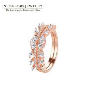 Anéis de casamento NeoGlory Classic White Cubic Zircon Moda para Mulheres Golden Silver Cor Gorgeous Elegant Ring Anniversary Gifts