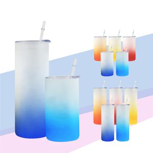 16oz 20oz 25oz sublimering Gradient raka glasögon Dricksglasögon med bambu lock DIY Multi-färg öl kan glas sublimerande ölkopp