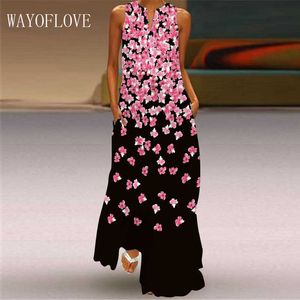 Wayofloveファッションフローラルプリントサマードレス女性ビーチカジュアルエレガントプラスサイズのドレス女性ノースリーブガールズドレス女性210602