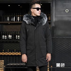 Men's Leather Faux Casaco Liner Jaqueta de Inverno Homens Real Raccoon Collar Jackets Plus Size Natural Fur Parka YY899