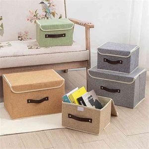 Large Folding Cotton Linen Storage Box With Lid Kids Toys Organizer Bins Clothes Organizers 210922