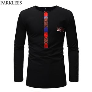 Dashki African Odzież Mężczyźni Hip Hop Dashiki Robe Africaine Mens Moda T Koszulki Casual Z Długim Rękawem Streetwear Tee Koszula Homme 210522