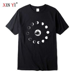 Xin Yi homens de alta qualidade 100% algodão conferência lunar impressão camiseta solta o-pescoço homens camiseta t-shirt de manga curta t-shirt masculino tee tops y0809