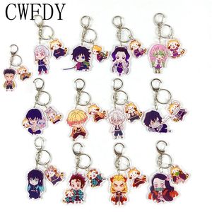 13 pçs / lote Anime Demon Slayer Kimetsu No Yaiba Keychain Kamado Tanjirou Kamado-Nezuko Tomioka Giyuu Acrílico Chaveiro Chaveiro Cartoon