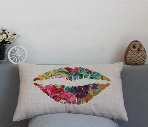 Moderna copertura per cuscini in lino con baffi e labbra, pittura vintage, federa decorativa per cuscino lombare, rettangolare, 12 x 20 cm, cuscino decorativo/decorativo