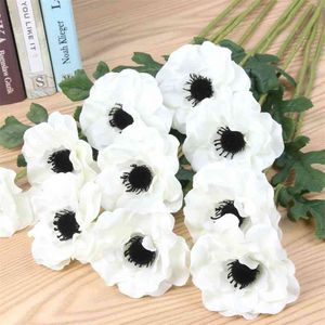 15pcs / Lot Simulation Silk Single Head Anemone Flower Home Living Room Decoration Fake Flowers Wedding Party Background Props 210624