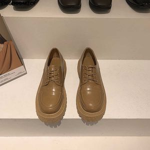 Plattformar Oxford Skor för kvinnor 2021 Mode Kvinnor Läder Casual Skor Barefoot Skor Kvinnor Chunky Heels Zapatillas de Mujer Y0907