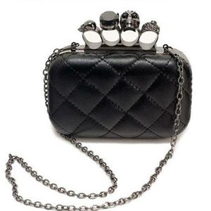 Skull Ring Woman Evening Bag Vintage Plaid Clutch Ladies Messenger Bags Mini Black Luxury Party Clutches Purse