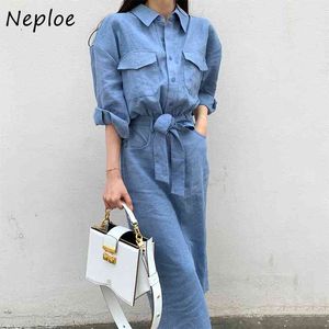 Shirt Style Drawstring Long Dress Women Chic French Elegant Turn-down Collar Femme Dresses Autumn Simple Soft Vestidos 210422