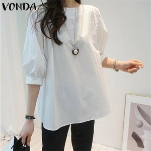 Kvinnors Blusar T-shirts Kontor Kvinnor Casual 3/4 Ärm Crew Neck Blouse 2021 Vonda Bohemian Topps Holiday Beach Tunika Blusas Femininas