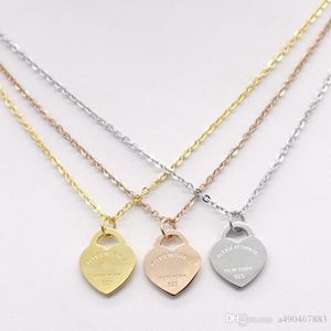 Wholesale 18k gold jewerly for sale - Group buy famous brand jewerly stainless Steel K gold plated necklace short chain silver heart necklace pendant for women couple gift