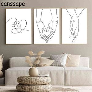 Wholesale art blank resale online - Blank And White Poster Minimalist Wall Art Canvas Painting Love Prints Hold Hands Line Art Picture Nordic Living Room Decoration G220302