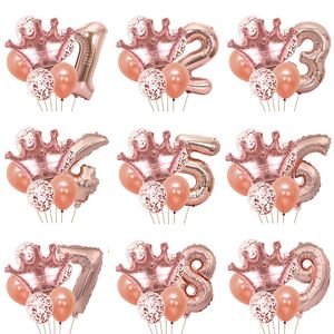 Rose Gold Sliver Princess Crown Foil Latex Party Balloons set Happy Birthday Supplies Baby Shower Decorations