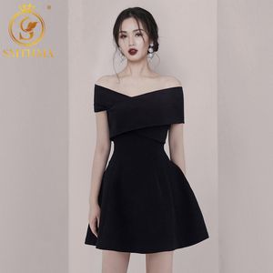 Women Fashion Sexy Off Shoulder Summer Dress Vestidos Clothing Vintage High Waist Black Dresses 210520