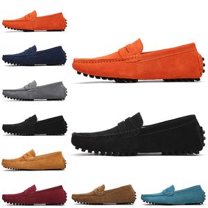 Homens não-marca vestido sapatos de camurça preto escuro azul vinho vermelho cinza laranja laranja verde marrom escorregamento no sapato de couro preguiçoso tamanho 38-45