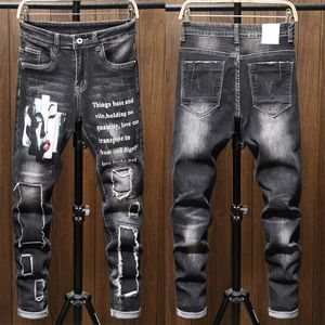 Manliga jeans män män jean homme denim slim passform byxor byxor svart biker rippade jeans för män skinny sweatpants designer fashio x0621