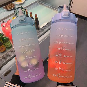 2L Large Capacity Water Bottle With Bounce Cover Time Scale Reminder Frosted Leakproof Cup For Outdoor Sports Fitness 210923