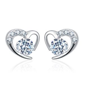 Ohrring Lila großhandel-Weiß Lila Zirkon Nette Herz Ohrring für Frauen Mädchen Hochzeit Schmuck Vintage Silber Farbe Kristall Kleine Ohrringe