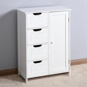 Wholesale US Stock White Bathroom Storage Cabinet, Floor Cabinet with Adjustable Shelf and Drawers a01