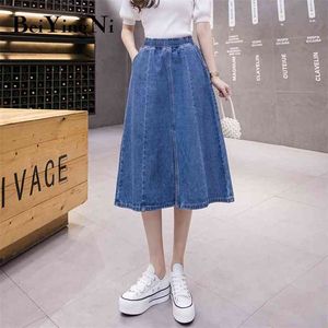 Hög midja jeans kjol Kvinnor Patchwork Oversized Loose Split Retro Denim Kjolar A-Line Fashion Koreansk Faldas Mujer 5XL 210506