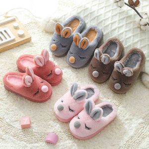 Barnens tofflor Hem Bomull Non-Slip In Winter Fluffy Pink Girls Shoes Kids 211119
