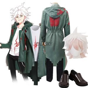 Dangan Ronpa 2 Danganronpa Cosplay Kostym Nagito Komaeda Jacka Coat Hoodie Anime Wig Skor T Shirt Halloween för kvinnor Män Y0903