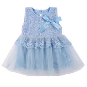 Baby Mädchen Kleider Kinder Schleife Spitze Prinzessin Kleider Baumwolle Ballkleid Kleider Knotbow Mesh Kleid Weiß Rosa Blau Q0716