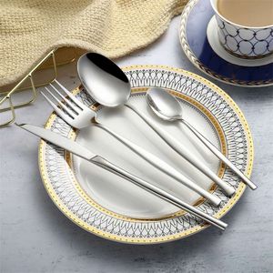 Stainless Steel Cutlery Silverware Spoon Set Dinner Matte Gold Knives Forks Spoons Dinnerware Eco Friendly 210928