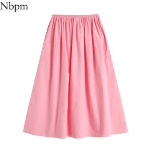 NBPM Kobiety Słodka Moda Z Różową Plisowaną Midi Spódnicą Wysoka Talia Luźna I Wygodna Hemline Femme Jupes Downs Cute 210529