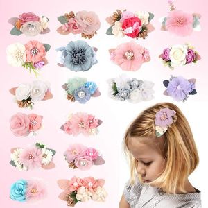 15836 Baby Girls Artificial Flower Barrettes Bambini Faux Pearl Capelli Clip Princess Girl Girl Portaruttrice Barrette Accessori per capelli per bambini