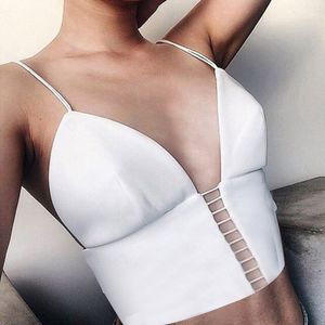 Verão New Sling Top Sexy Hollow Cor Sólida Slim Backless Pequenas Vest Mulheres Sexy Hollow Out Bandage Branco Crop Top 210422