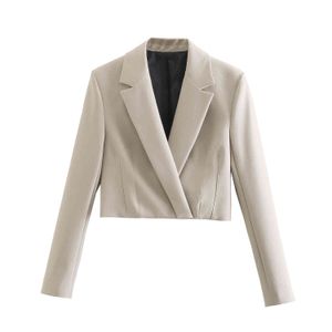 Women Fashion Crossover Cropped Blazer Coat Vintage Long Sleeve Slits Cuffs Female Outerwear Chic Veste Femme 210430