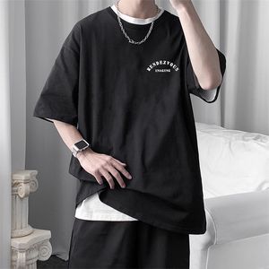 HybSkr Men's Letter Printed T-shirt Loose Short Sleeve Tops Woman Casual Oversize Tees Male Korean Streetwear T Shirts 210707