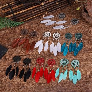 Bohemia Women's Crystal Red Feather Tassel Earring 2021 Summer Indian Jewelry Tibetan Dream Catcher Dangle Wedding Earrings