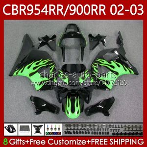 Kit de feiras para Honda CBR954 CBR900 RR CBR 900 954 RR CC CBR954RR 02 03 Bodywork 61No.92 cbr 954rr chamas verdes 900rr 900cc 2002 2003 CBR954-RR CBR900RR 02-03 OEM corpo