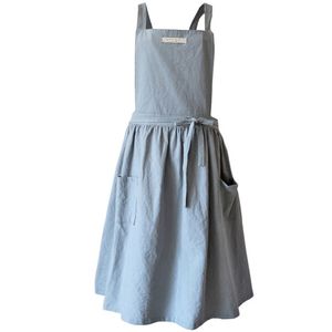 Coffee Shops and Flower Work Cleaning Aprons Brief Nordic Wind Pleated Skirt Cotton Linen Apron for Woman Washing Daidle 210625