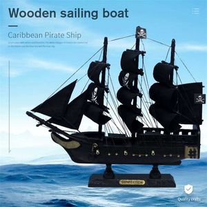 Luckk Miniaturowa łódź Drewniana żaglówka Model Dzieci Prezent Caribbean Black Pearl Żeglarstwo łodzie Home Decor Craft SH775-24 211105