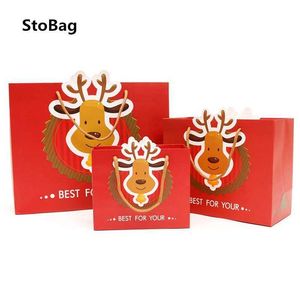 Stobag 10st / Lot Röda Julhandtag Bags Barn Favorit Presentparty Candy Förpackningsmaterial för ditt hem Fira 210602