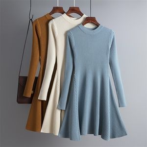 HL basic autumn winter short aline thick sweater dress elegant knit dres slim mini Female chic sexy 220311