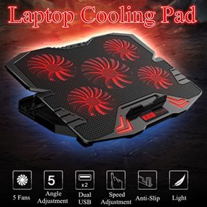 17inch Gaming Cooler 5 Velocidade Fãs LED tela 2 porta USB 2400RPM refrigerar bloco de notebook stand laptop