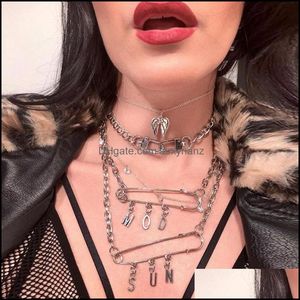 & Pendants Jewelry Chokers Diy Initial Letter Necklace Harajuku Punk Safety Pin Angel Choker Initials Name Necklaces Pendant Gifts For Women