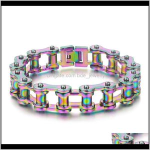 Link, Jewelryhiphop Couple Jewelry Rainbow Color Men Women Motorcycle Chain Bracelet Stainless Steel Graceful Colorful Bike Biker Bracelets D