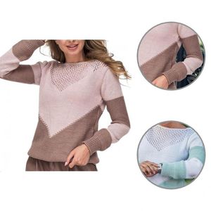 여성용 스웨터 캐주얼 니트 돋보기 긴 소매 니트웨어 콘트라스트 컬러 스웨터