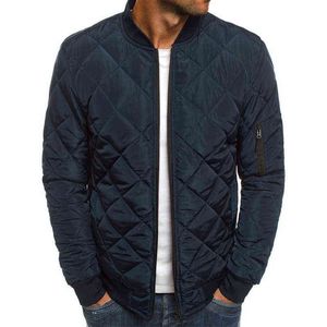 Quilting Jackets toptan satış-Erkekler Kapitone Yastıklı Ceket Rahat Zip Up Kış Sıcak Bombacı Ceket Rahat Ekose Stand up Zip Ceket Rüzgar Geçirmez Dış Giyim H1224
