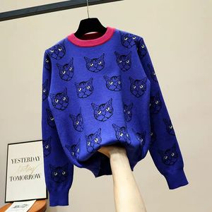 Projektant pasa startowego Swatery kota drukują dzianiny swetry pullover kobiety jesienne zima długie rękawy harajuku słodki jumper1