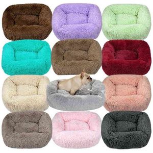 Square Dog Bed Long Plush Solid Color Pet Beds Cat Mat For Little Medium Large Pets Super Soft Winter Warm Sleeping Mats 210915